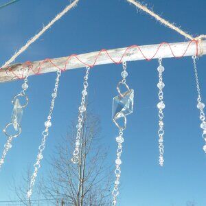 Suncatcher S Treated driftwood, cut glass pieces and Swarovski crystals